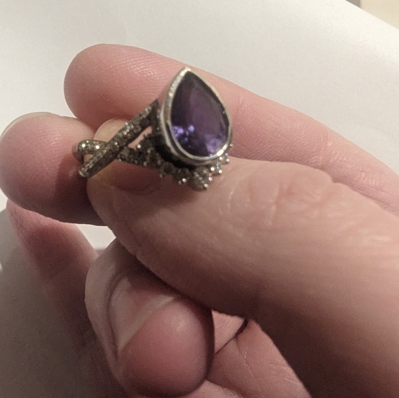 Unique Handmade Alexandrite(color changing) White Gold ring set w/ Pavé Diamonds - Picture 6 of 16